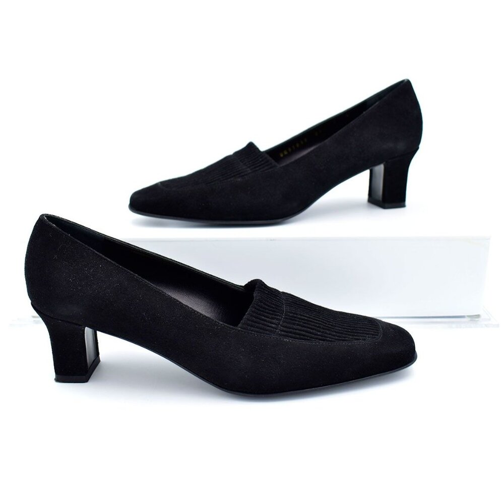 Salvatore Ferragamo Ribbed Black Suede Pumps sz 7 B